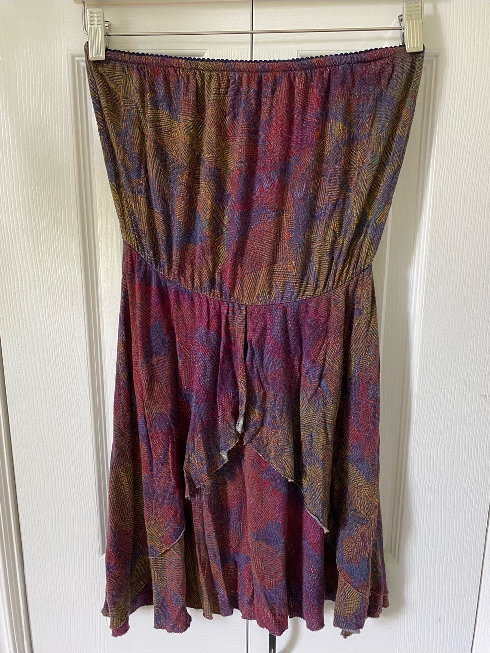 Anthropologie Kimchi Blue strapless loose peplum top geometric print viscose M